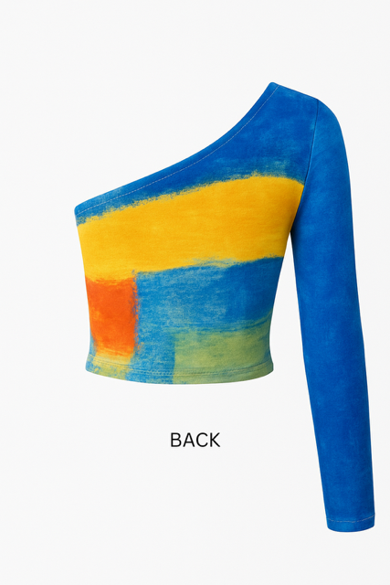 Abstract One-Shoulder Crop Top