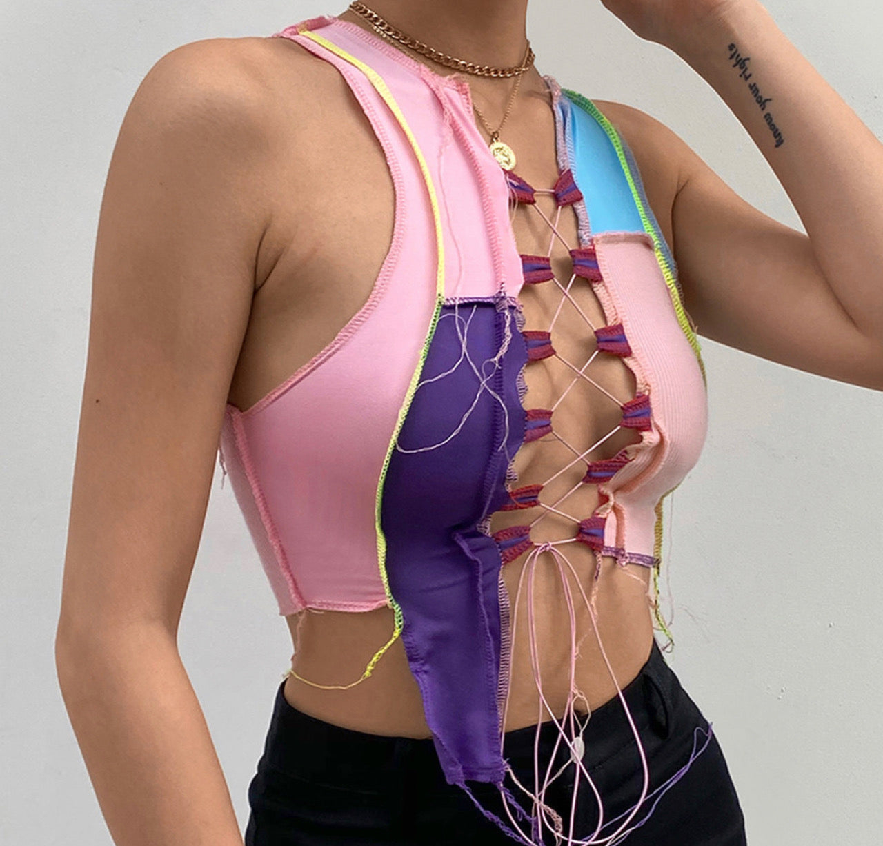 Color Patch Crop Top