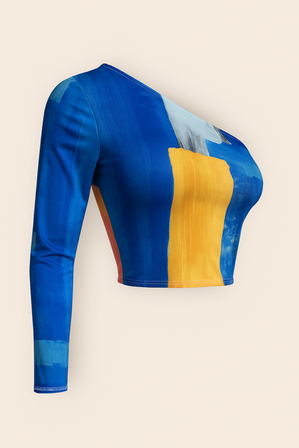 Abstract One-Shoulder Crop Top